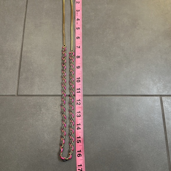 Madewell faux gold necklace with pink and grey satin threads woven through - Picture 3 of 5